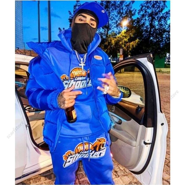 Trapstar – ensemble de serviettes tête de tigre bleues brodées, avec pull à capuche en peluche, pieds fermés, pantalon de sport décontracté, garde longue