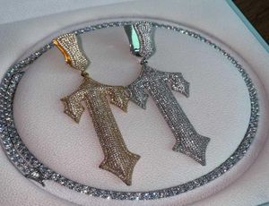 Trapstar volledige diamant hanger set met hiphop rap centralcee diamant goud en zilveren ketting6004728