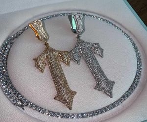 Trapstar volledige diamant hanger set met hiphop rap centralcee diamant goud en zilveren ketting7571106