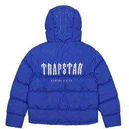 Trapstar London Decoded Hooded Puffer 2.0 Ice Blue Jacket Bordado Lettering Casaco de inverno com capuz q6