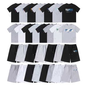 Trapstar Mens T-shirtbroek 2-delige sets Designer regenboog handdoek borduurwerk decoderen T-shirts zwart witte ronde ronde ronde ronde ronde nek t-shirt een nieuwe trend 60ess