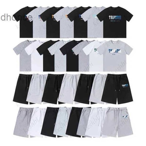 Trapstar Mens T Shirt Pants de 2 piezas de 2 piezas Diseñador Toalla de toallas Rainbow Decoding Decodificación Camiseta Blanca White Round Neck Cxg2307255