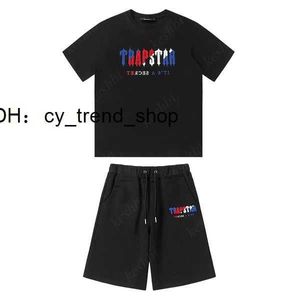 Trapstar Hommes t-shirt Pantalon Pièce Ensembles Designer Arc-En-Serviette Broderie Décodage T-shirts Hommes Noir Blanc Col Rond T-shirt 11