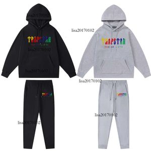 Trapstar Sweat à capuche surdimensionné pour hommes Trapstar Survêtement Chemises de créateurs Imprimer Lettre Noir et Blanc Gris Arc-en-ciel Couleur Sports d'été Mode Cordon de coton Haut