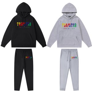 Trapstar Sudadera con capucha de gran tamaño para hombre Trapstar Chándal Camisas de diseño Imprimir Carta Lujo Blanco y negro Gris Color del arco iris Verano Deportes Moda Cordón de algodón Top