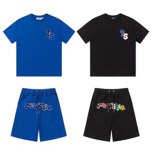 Trapstar shorts met korte mouwen, nieuwe letter geborduurd, los straatpaar, veelzijdige casual set