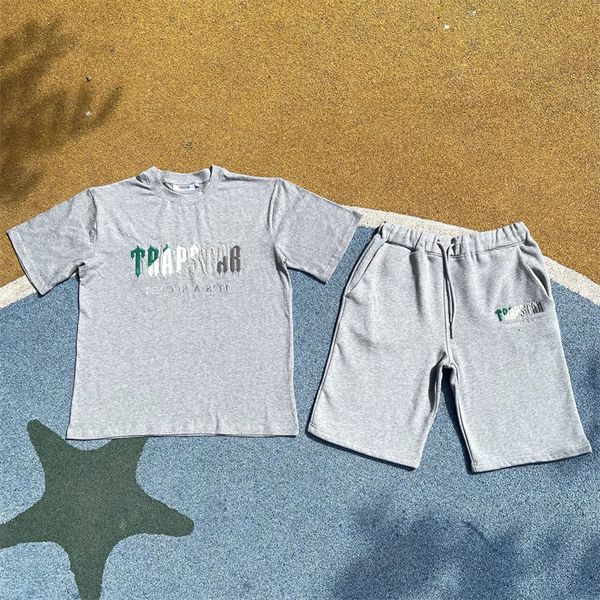 Trapstar Top broderie 2023 New Men's Short Sleeve Set Respirant Quick Dry Top Quality T-shirt Summer Beach Jogging asda george vêtements