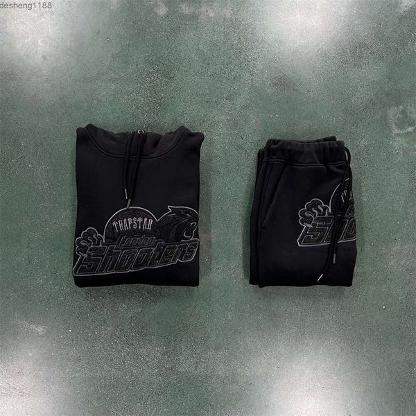 Trapstar Chándal Reino Unido Venta caliente SHOOTERS HOODIE TRACKSUIT BLACKOUT Edition-Negro/Negro 1 Top bordado de alta calidad para correr