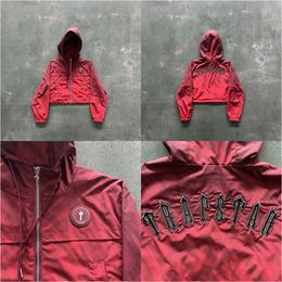 Trapstar Veste coupe-vent courte à capuche Decoded Puffer2.0 pour femme - Haut rouge