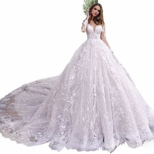 Traugel Scoop A Line Lace Wedding Dress Elegant Applique Lg Sleeve Butt Bride Dr Cathedral Train Bruidsjurk Plus Size V3xL #