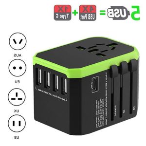 Adaptateur de voyage Adaptateur de prise de câble d'alimentation universel international tout-en-un avec chargeur mural mondial 5 USB pour Royaume-Uni / UE / États-Unis / Asie Cgfql