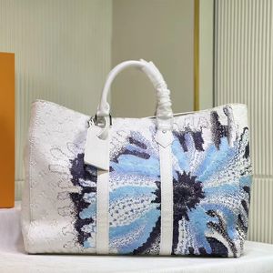 Reistas ontwerper grote capaciteit nylon tote schoudermerken waterdichte vrijetijds geverfde bloemen duffle canvas tassen vrouwen bagage buitendijsten handtassen