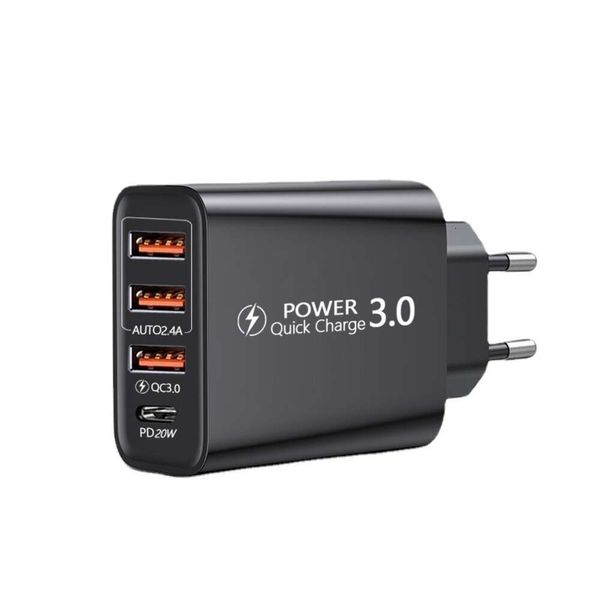 Charger de voyage US, UE, UK 3 USB + Type-C Charge Head 3 USB + PD Adaptateur Multiphone