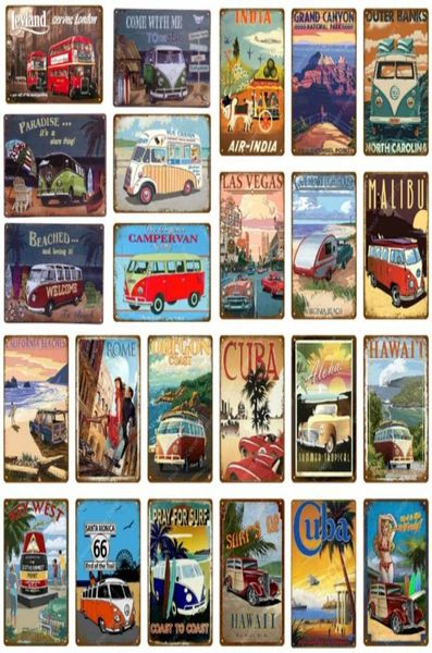 Travel City Hawaii Cuba India plage Plaque en métal Plaque de bus Campervan Vintage Tin Signs Bar Pub Garage Home Decoration Metal Poster2611788311