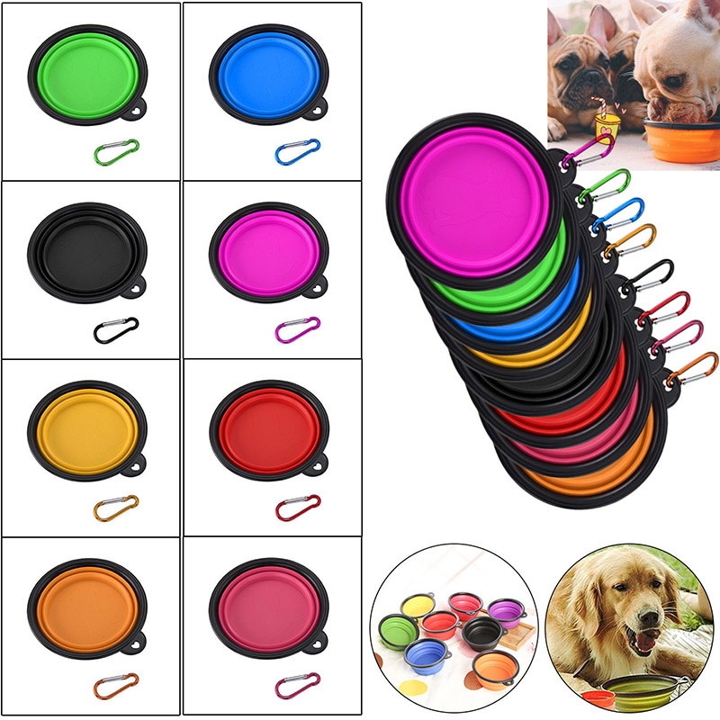 Voyage pliable chien chat mangeoire bols plat d'eau pour animaux de compagnie Silicone pliable bol avec crochet fournitures pour animaux de compagnie