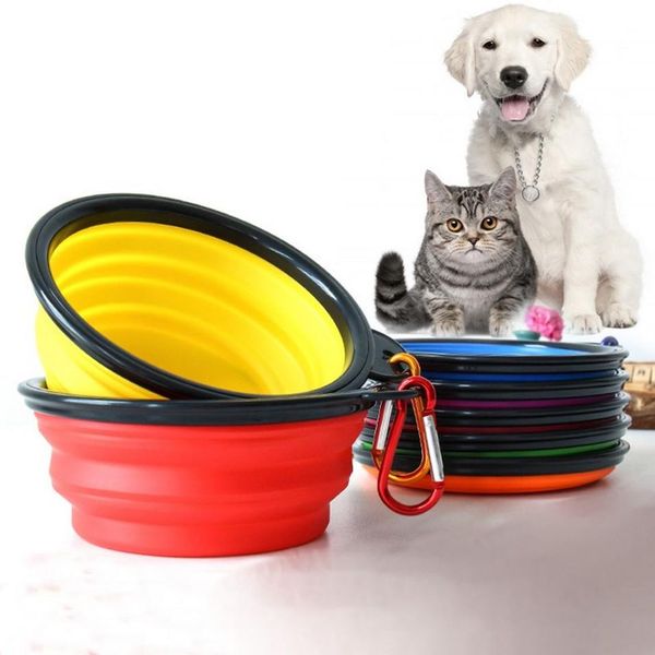 Voyage Pliable Pet Dog Feeding Bowl 9 Couleurs 13 * 9 * 5.5CM Silicone Cat Water Dish Portable Outdoor Puppy Feeder 80 Pièces DHL