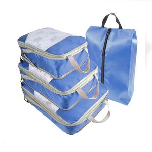 Cubes d'emballage de compression de voyage Organisateur de bagages portable Sacs de rangement Chaussures avec pochette de sac à main pliable légère en maille 240201