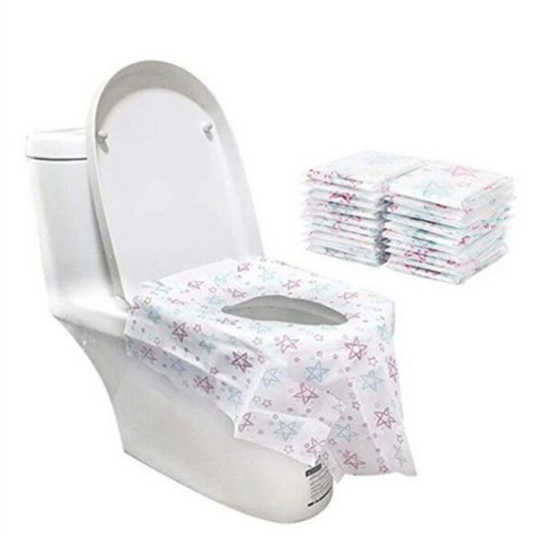 Fundas de asiento de inodoro desechables de viaje Estampados de estrellas a prueba de agua Taburete cerrado no tejido Proteger Protectores de orinal de papel Suministros de baño de hotel 12 5cr E