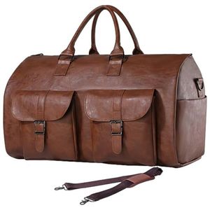 Sac de voyage imperméable pour hommes, sac de voyage surdimensionné en cuir PU, sac de week-end, sac de nuit en toile, sac à vêtements marron