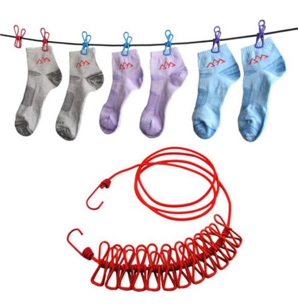 Courbe à linge élastique voyage avec pinces à linge 12pcs porte-vêtements rétractables portables ligne de corde suspendue pour lessive intérieure séchage OU3878113