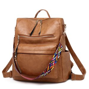 Travel Fashion Backpack for Women Hoge kwaliteit Lederen schouderrugzak Solide kleur hebben riem crossbody tassen Doule Zipper luxe handtas