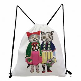 Mochila de viaje de alta calidad de estilo japonés Fi para estudiantes Illustrati Cat Girl Print con cordón de bolsillo Softback Bag Gift 64G7 #