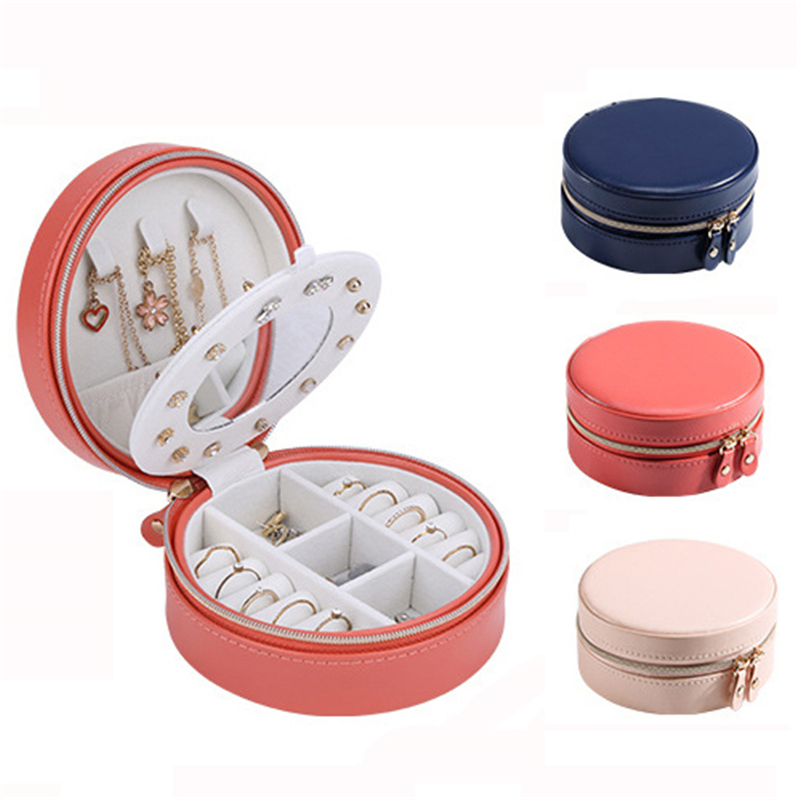 Viagem Jewelry Box Mini Organizador de armazenamento portátil com espelho para anéis Brincos colares de pulseiras xbjk2211