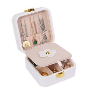 Boîtes à bijoux de voyage Organisateur en cuir PU double couche avec miroir Petite boîte à bijoux portable pour bagues boucles d'oreilles colliers bracelet étuis de rangement