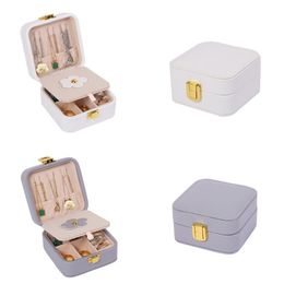 Cajas de joyería de viaje Organizador de cuero de PU con espejo Caja de joyería portátil pequeña para anillos Pendientes Collares Pulsera Cajas de almacenamiento de exhibición