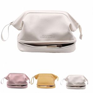 Bolsa de cosméticos de viaje grande de doble capa, bolsa de maquillaje de cuero impermeable, bolsa de aseo portátil para mujeres y niñas, organizador de almacenamiento de maquillaje h38m #