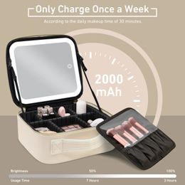 Trousse de maquillage de voyage avec miroir de trousse de maquillage éclairée par LED avec séparateurs réglables miroir grossissant 10x détachable 240127