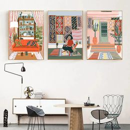 Reizen Marokkaanse huis muur kunst schilderij minimalistische architectuur canvas posters planten prints bohemian muurfoto's home decor 240423