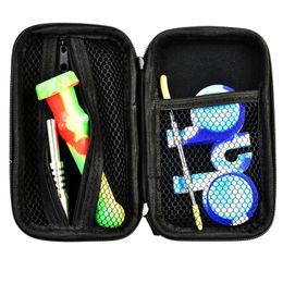 Bolsillo de viaje Colorido Kit de fumar de silicona Hierba seca portátil Plataformas de aceite de tabaco Punta de uñas Cuchara de paja Caja de almacenamiento Titular de cigarrillo Estuche para alijo Pipa de agua Bong Dabber