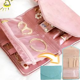 Organizador de joyas portátil de viaje, estuche plegable para pulsera, anillo, collares, pendientes, bolsa de almacenamiento, bolsas 240309