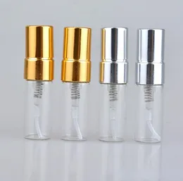 Travel Refilleerbare Glazen parfumfles met UV -sproeier Cosmetische pomp Spray Atomizer Silver Black Gold Cap 500 stcs 3 ml groothandel