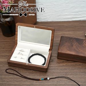 Caja de madera retro de viaje Caja de embalaje de joyería de madera Anillo de boda Collar Pulsera Organizador Mujeres Hombres Caja de presentación Regalo para pareja 240309