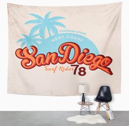 Voyage San Diego Vintage Graphic Grunge Effets Design California Retro Tapestry Mur suspendu pour le salon DORME CHAMBRE 60X80