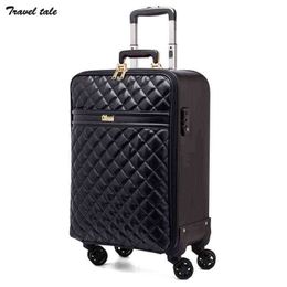 Conte de voyage nouveau pouce Spinner en cuir rétro sac à roulettes valise bagage à main pour dame J220708 J220708