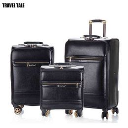 TRAVEL TALE retro cuero spinner maleta de viaje maletas carros set equipaje rodante para viaje J220708 J220708