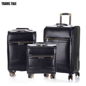 Reisverhaal retro lederen spinner reiskoffer koffers trolleys set rollende bagage voor reis J220708 J220708