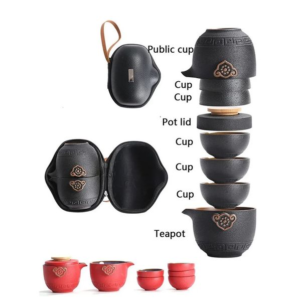 Juego de té de viaje de alto grado Kung Fu Cerámica Cerámica portátil Tetera de porcelana Cazas de ceremonia Gaiwán 240428