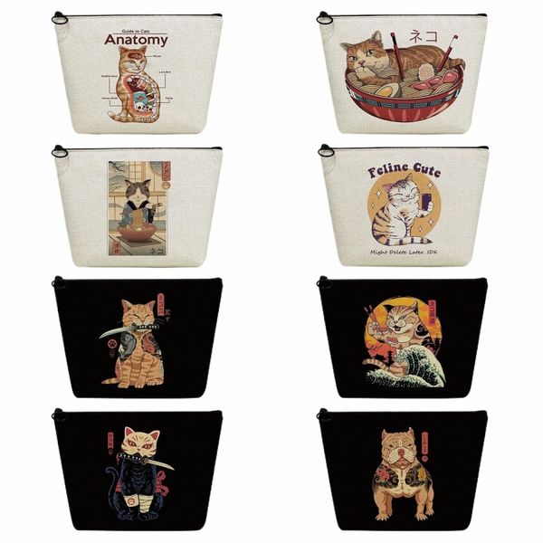 Trousse de toilette de voyage Femmes Sac cosmétique Transfert de chaleur Casual Carto Warrior Cat Imprimer Style japonais Animati Animal Maquillage Sac C0Dl #
