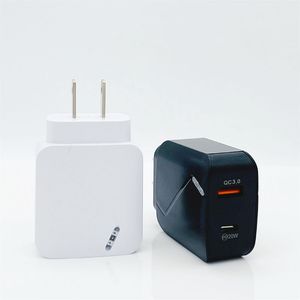 Chargeur rapide mural de voyage Qc3.0 et PD20W avec tête de charge légère Chargeur double port 5V3A Type-C Charge rapide pour téléphone portable Adaptateur universel PD 20W à charge rapide