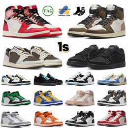 Travis Scoots 1s Jumpman 1 Low Basketbalschoenen heren Zwart Phantom Fragment Dark Reverse Mocha Starfish Blue Wolf Grey Tear Away Silver Bred Toe Dames Y7oP#