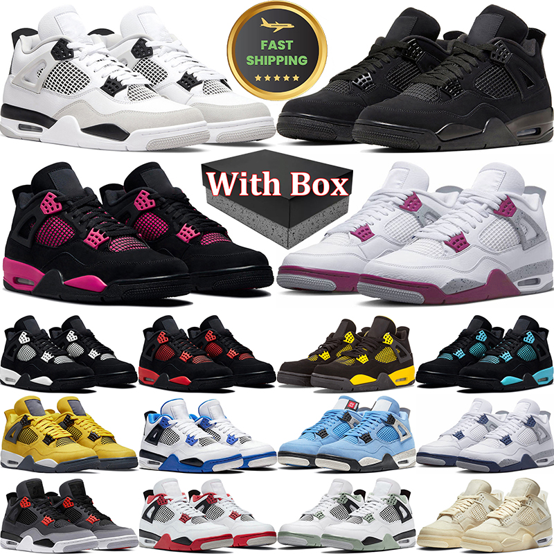 With Box 4s Men Women Basketball Shoes Jumpman 4 Sail Military Black Cat Midnight Navy University Blue Pink Thunder Infrared Cool Grey Bred Reimagined mens trainer