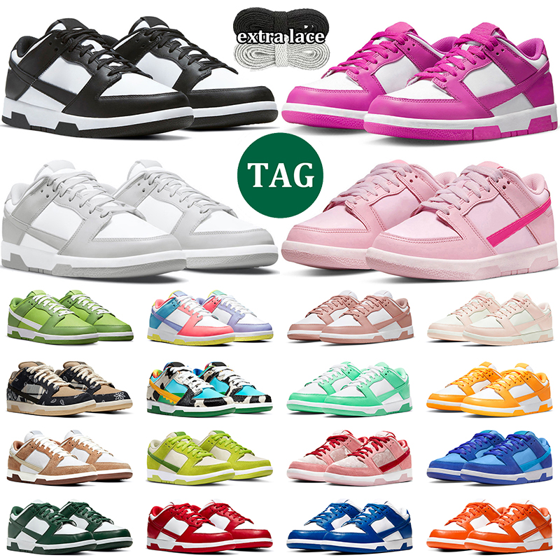 Panda skor för män kvinnor designer sneakers Active Fuchsia Vit Svart UNC Triple Pink Syracuse Rose Whisper GAI Grå Dimma lågor herr sporttränare