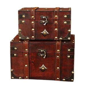 Coffre au trésor Boîte de rangement en bois vintage Organisateur de bijoux de style antique pour Je 210309