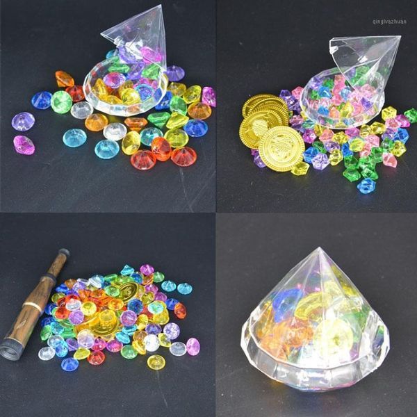 Boîte de chasse au trésor Enfants Treasure Box rétro Plastic Toy Gold Coins et Pirate Gems Home Decor anniversaire1308p