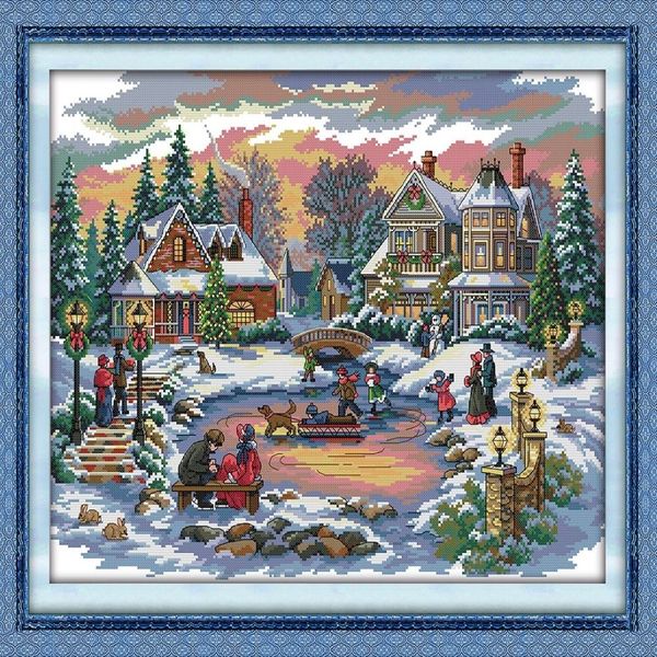 Trésor temps hiver château décor à la maison peinture à la main point de croix broderie couture ensembles compté impression sur toile DMC 14CT208e