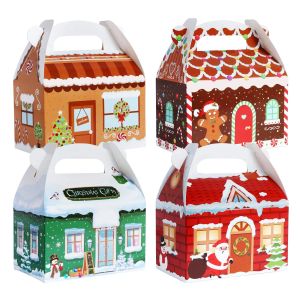 TRATAR Cajas de decoraciones navideñas Santa Elf Snowman Elk Xmas Cardboard Presente Candy Cookie With Handles Holiday Party Favor 1027